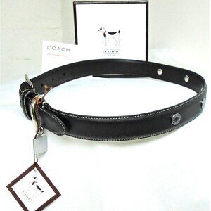 NEW COACH BLACK SMOOTH LEATHER GROMMETS SQUARE CHARM DOG PET COLLAR SIZE XL 8848
